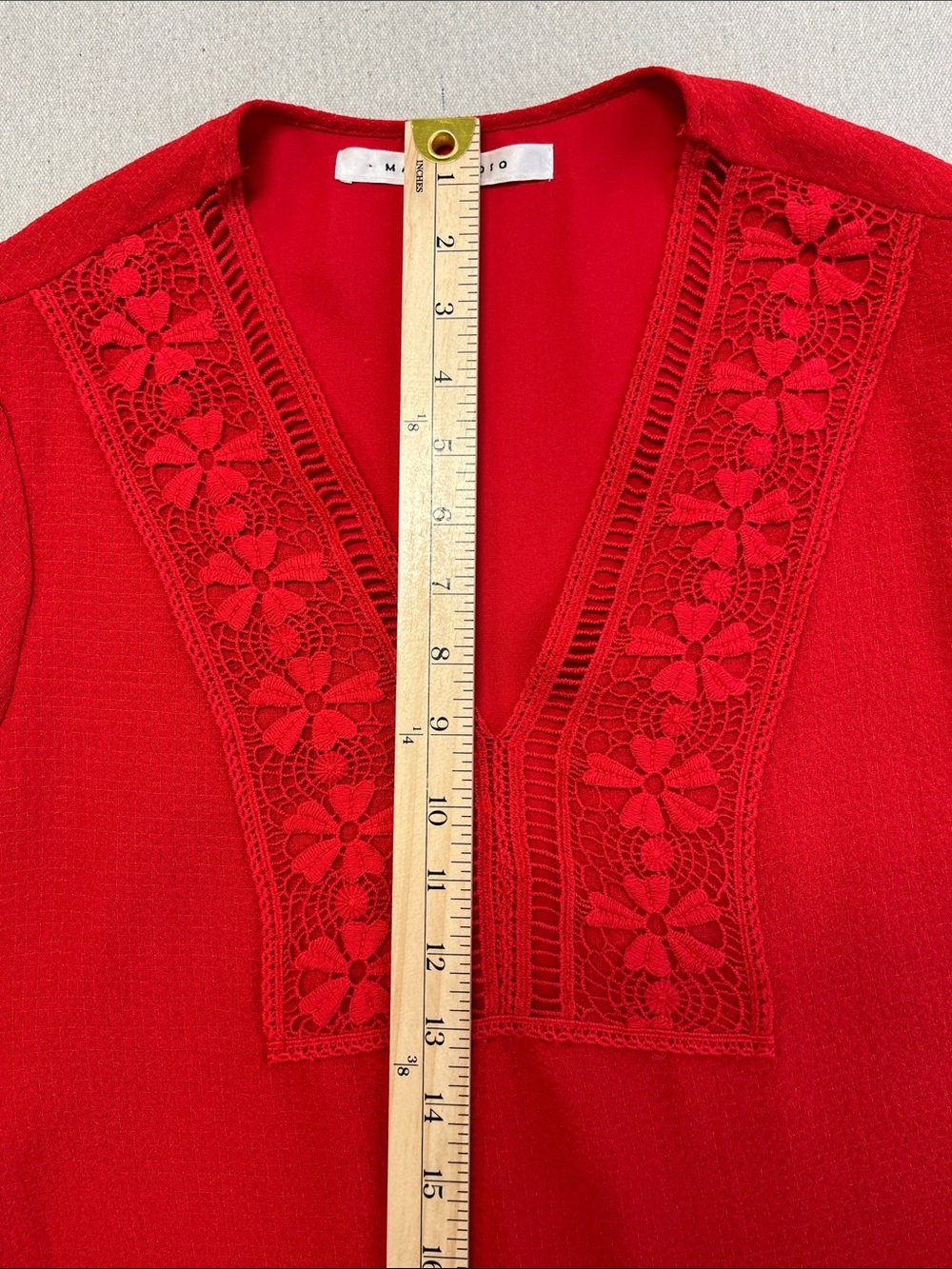 Max Studio Red Lace Trim Shift Dress Women’s Large Boho Chic - Picture 11 of 15